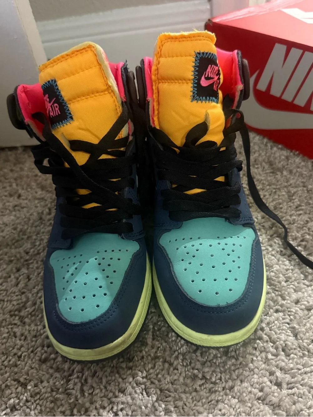 Nike Kids Multicolor High-Top Sneakers - Teal/Navy/Yellow/Pink